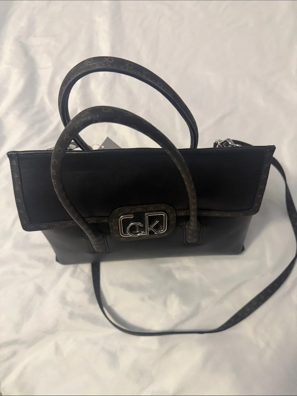 Calvin Klein Black Satchel with CK Logo Plaque